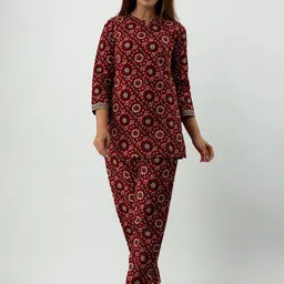 SKY SHOPPIE Women Maroon Cotton Floral Printed Night suit Set-picture-22