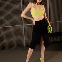 StyleStone Straight Front Slit Midi Skirt image 4