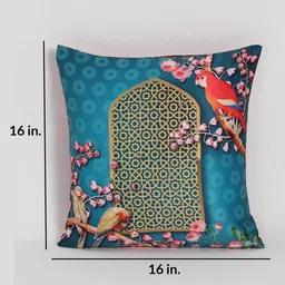 Teal & Red Floral Polyester 16 x 16 Inches Cushion Covers (Set of 5) by Jeel image 3
