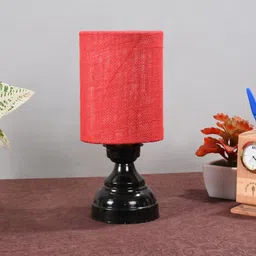 foziq Black Metal & Natural Fiber Red Colour Table Lamp image 2