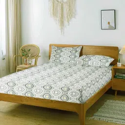 aurave Multicolor Abstract 250 TC Cotton King Fitted Bedsheet with 2 Pillow Covers image 1