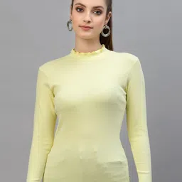 Friskers Yellow Cotton Rib Turtle Neck Medium Top image 1