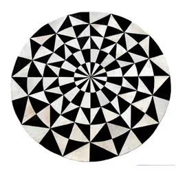 dazzhome Black & White Hair On Leather Geometrical Hand Woven 6ftx6ft(Round Carpet) image 2