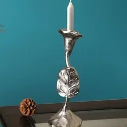 de maison decor Jules Leaves Medium Silver Aluminium Candle Holder image 1