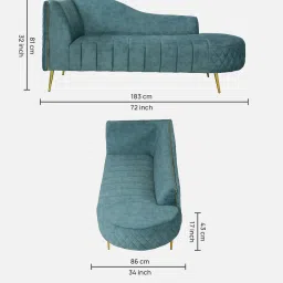 casacraft from pepperfry Valencia Velvet Chaise Lounger in Light Teal Colour image 2