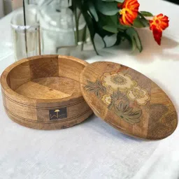 wooden twist Brown Mango Wood Casserole image 1