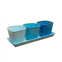 Turquoise Metal Succulent Potted Planter Tray with 3 Pots By Homesake image 2