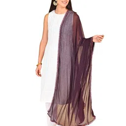 hella fashions Chiffon Dupatta for Women's| with all over gold foil ditsy dots and matching jhalar with Designer golden zari Lace| Perfect Ethnic Wear, Casual Wear| 2.25 Meters image 1