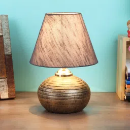 foziq Bastian Grey Fabric Shade Night Lamp With Teracotta Base image 1