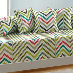 SWAYAM 6-Pcs Off-White & Pink Printed Cotton Diwan Set image 4