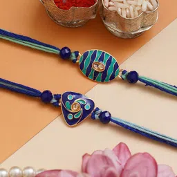 eCraftIndia Set of 2 Pearl Diamond Designer Rakhi With Roli Chawal image 1