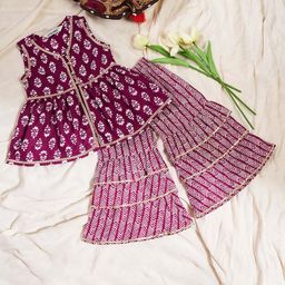 Stylo Bug Girls Ethnic Motifs Printed Empire A-Line Kurti With Sharara-picture-21