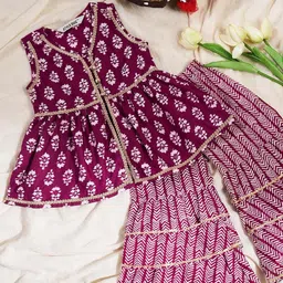 Stylo Bug Girls Ethnic Motifs Printed Empire A-Line Kurti With Sharara image 2