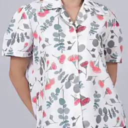 Shein Lapel Collar Short Puff Sleeves Floral Print Shirt-picture-10