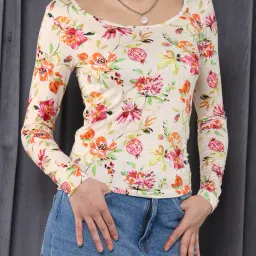Shein Fitted Medium Length Full Sleeves Floral Print Top image 1