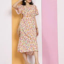 Shein Casual Short Angel Sleeves Slit Hem Ruched Front A-line Dress-picture-15