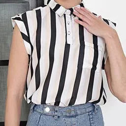 Shein Casual Medium Length Short Sleeve Striped Shirt Style Top-picture-16