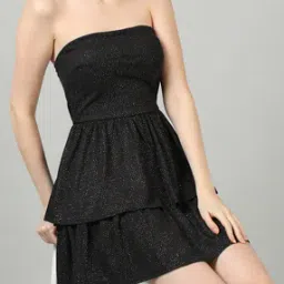 Shein Strapless Ruffled Hem Shimmer Fit & Flare Dress-picture-45
