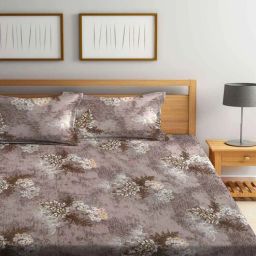 arrabi Brown Floral 300 TC Cotton Blend Double King Sized Bedsheet With 2 Pillow Covers-picture-4