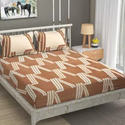 Brown Geometric 280 TC Microfibre King Bedsheet 2 Pillow Covers-image-3