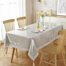ambbi collections Transparent Solid Heat-Resistant, Waterproof (90x60) Silver Lace Border Tablecloth image 1