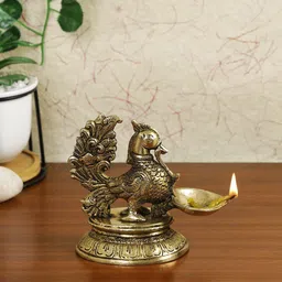 Imli Street Gold-Toned Brass Tabletop Bird Oil Diya-image-16