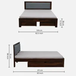 woodsworth from pepperfry Narvik Sheesham Wood Queen Size Bed In Provincial Teak Finish Drawer Storage image 2