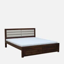 woodsworth from pepperfry Segur Sheesham Wood King Size Bed In Provincial Teak Finish with Padded Headboard image 4