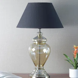kapoor lampshades Orem Black Cotton Shade Night Lamp With Glass Base image 2