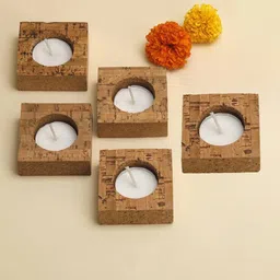 aromatic fables Sustainable Glow Wooden Tea Light Holders And Scented Tealight Set (5-Pack) For Diwali Gifting And D cor image 1