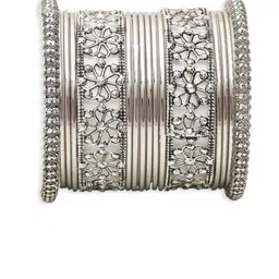 OOMPH Set Of 16 Oxidised Floral Design Bangles image 2