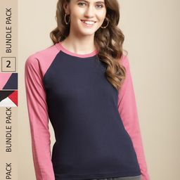 Fabflee Women Pack Of 2 Colourblocked Cotton T-shirts-picture-8
