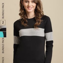 Fabflee Women Pack Of 2 Colourblocked Cotton T-shirts-picture-14