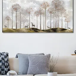 nestroots Beige & Grey Forest with Graceful Deer Canvas Framed Painting Wall Art-picture-26