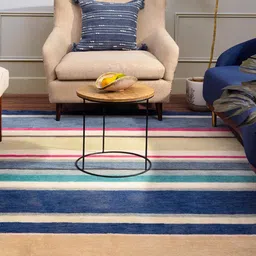 obeetee Blue Coton Geometric 3 x 5 Feet Hand Woven Carpet Carpets image 1