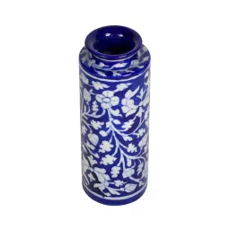 unravel india Blue Floral Ceramic Decorative Narrow Neck Vase image 5