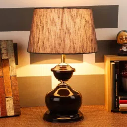 foziq Frappe Grey Fabric Shade Night Lamp With Metal Base image 1
