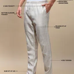 WHITE HEART Woven Design Band Collar Straight Kurta With Pyjamas image 4