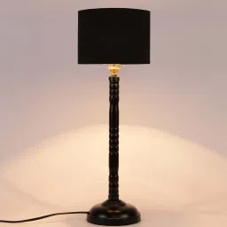 new era Black Cotton Shade Country Table Lamp With Black Base image 3