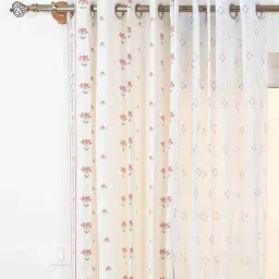 the yellow dwelling White Cotton Abstract & Geometric 5.5Ft Semisheer Eyelet 4 Window Curtains image 2