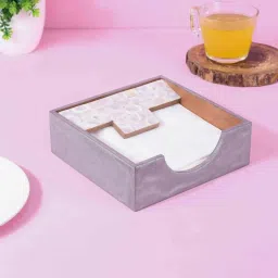 the home co. Monther of Pearl Silver White Wood Tissue Holder image 2