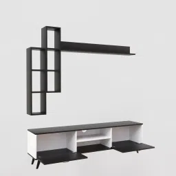 mintwud from pepperfry M5 Full Cabinet Tv Unit In Black And White Colour image 3