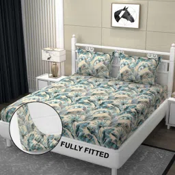 fine tex world Peach Abstract 220 TC Microfibre King Size Fitted Bedsheet With 2 Pillow Covers image 1