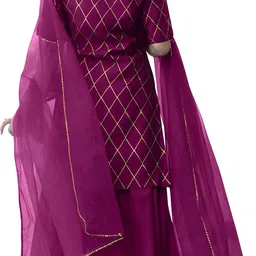 zestleaf Women Viscose Rayon Kurta Sharara Dupatta Set image 2
