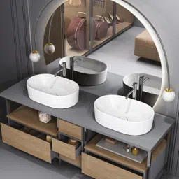 eden Bathware Prague Counter Top (19x13x6 inch)/ (49x32x14 cm)/ Scratch Proof/ Anti Bacterial with Coupling & WastePipe Ceramic Table Top Basin image 3