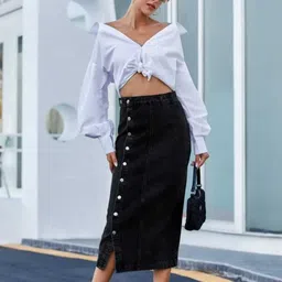 urban cat Women Solid A-line Black Skirt image 2