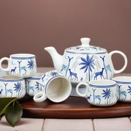 namisha Pack of 7 Ceramic Kettle, Tea & Coffee Cups-picture-26