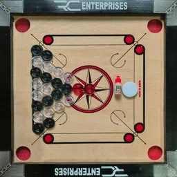 r c enterprises CARROM BOARD with Ludo & Snake n Ladder, 24Pcs. Crystal Coins, Powder, Striker 50 cm Carrom Board image 2