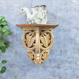 disoo fashions Leaf Hand Carved Natural Finish Wooden Floating Shelf by Disoo Fashion image 2
