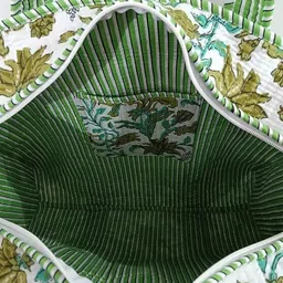 art world Green Women Tote Women Tote Cotton Printed Bag Quilted Hand Block Floral Printed 18x5.5x16 Inch-picture-33